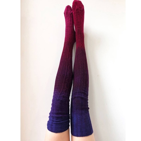 Rainbow Dip Dye Ombré Lux cable knit Thigh Highs - Picture 9 of 10